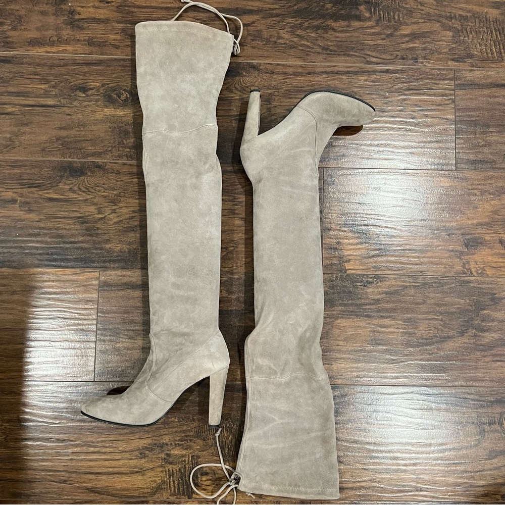 Stuart Weitzman Highland Suede Over the Knee Boots - Gray (8 M) - Pre Owned